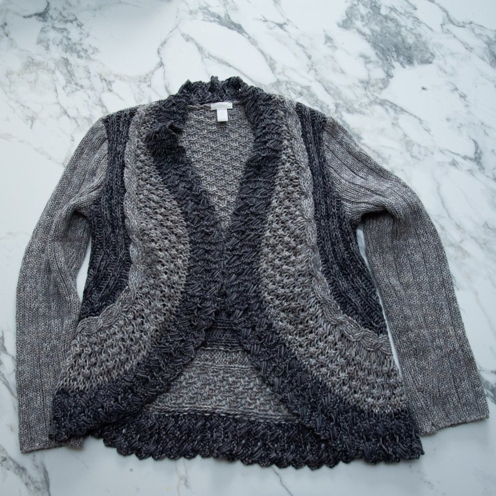 Chico's Ladies Cotton Knitted Gray Sweater Cardigan Size 2